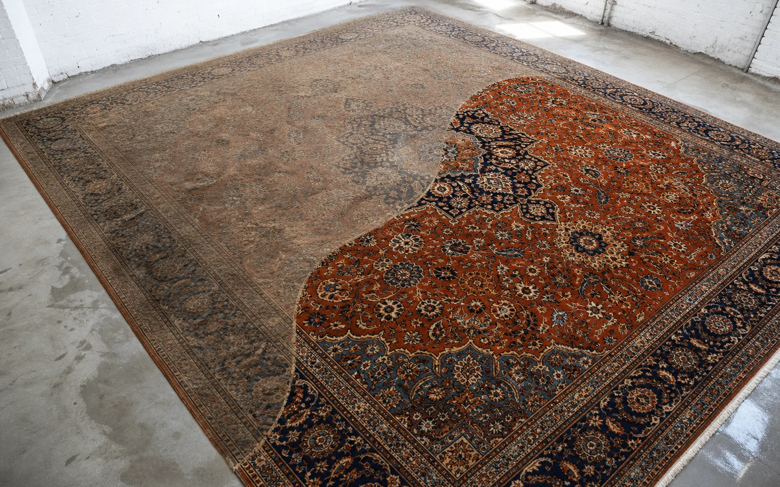 Area rug cleaning before and after comparison