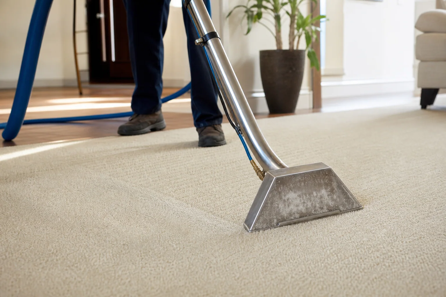 Hot-water extraction wand cleaning residential carpet