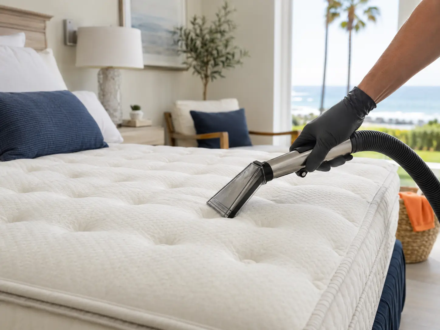 Controlled extraction cleaning a mattress with professional equipment